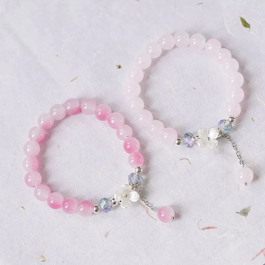 Pulsera Gourmette Flor en Cristal rosa