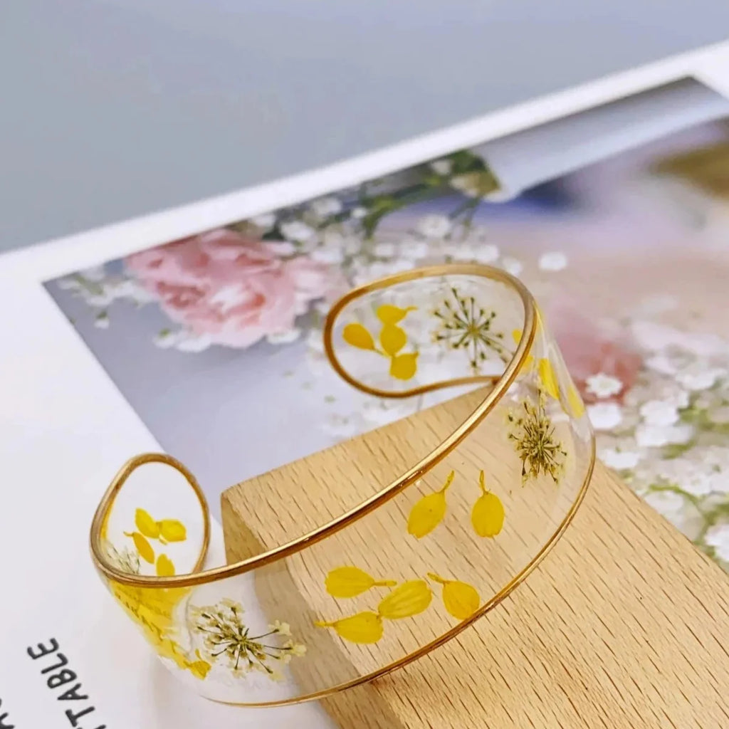 Pulsera Gourmette Flor en Resina Transparente amarillo a