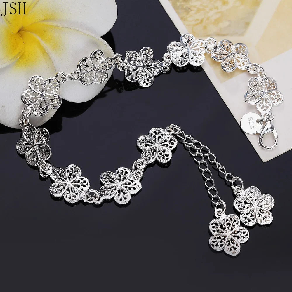 Pulsera Gourmette Flores 5 Pétalos Plateadas