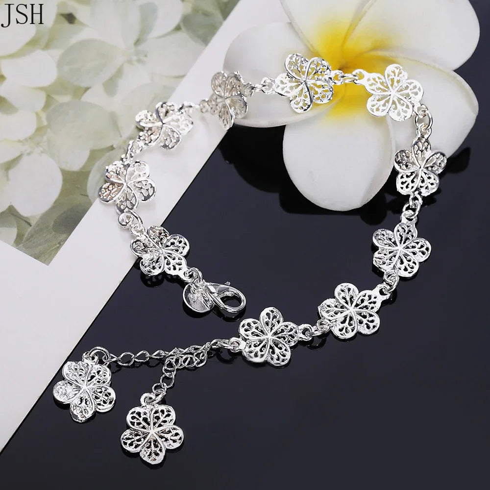 Pulsera Gourmette Flores 5 Pétalos Plateadas
