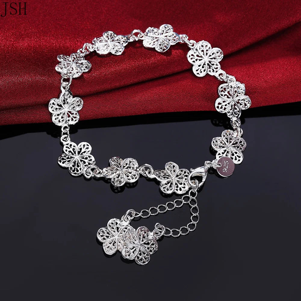 Pulsera Gourmette Flores 5 Pétalos Plateadas