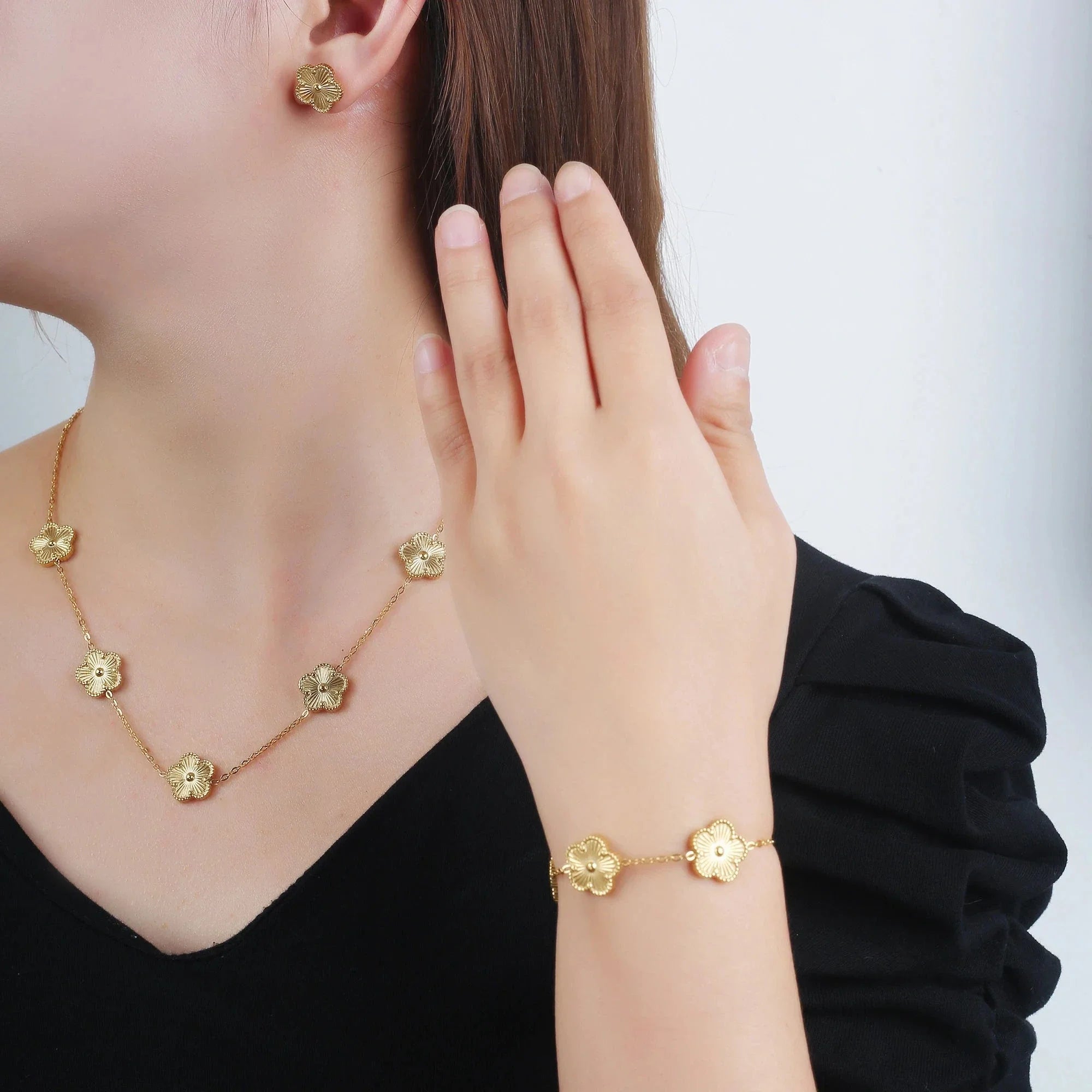 Pulsera Gourmette Flores de 5 Pétalos oro