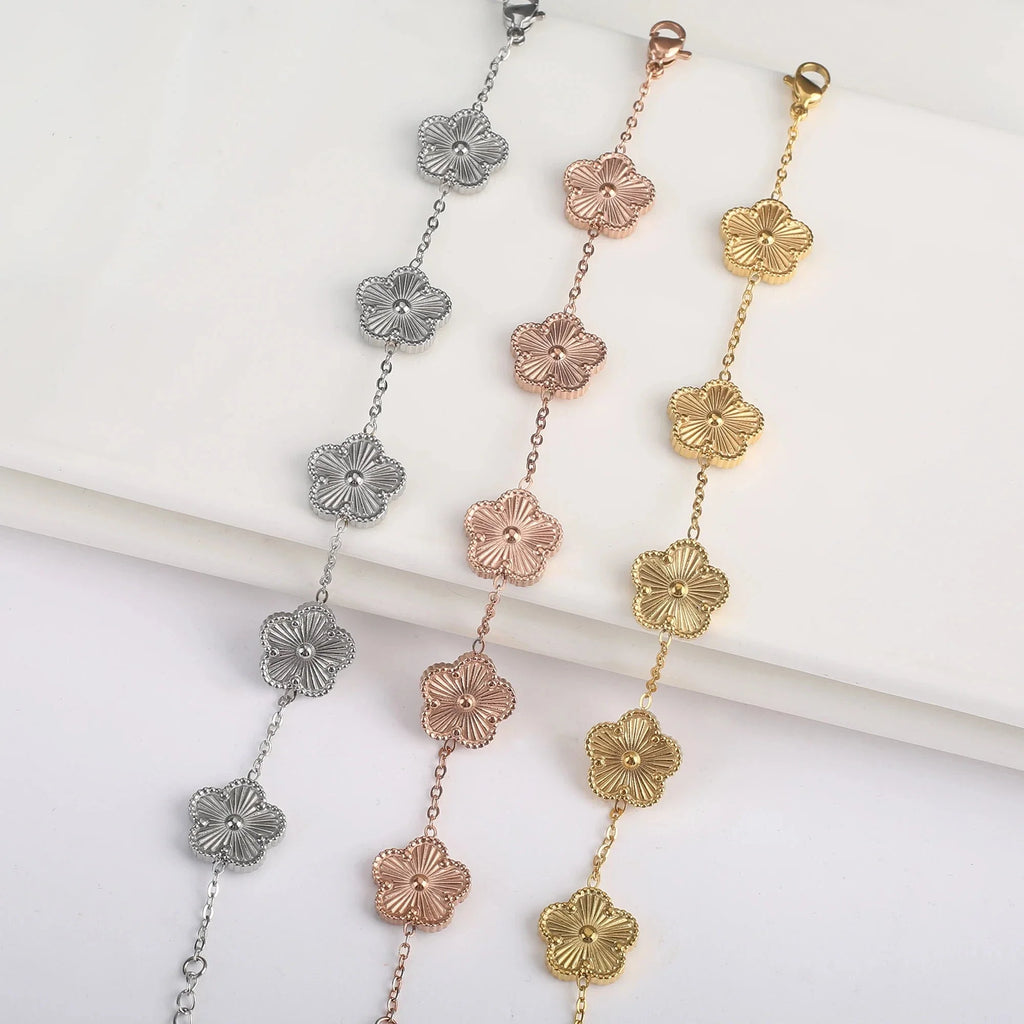 Pulsera Gourmette Flores de 5 Pétalos oro rosa