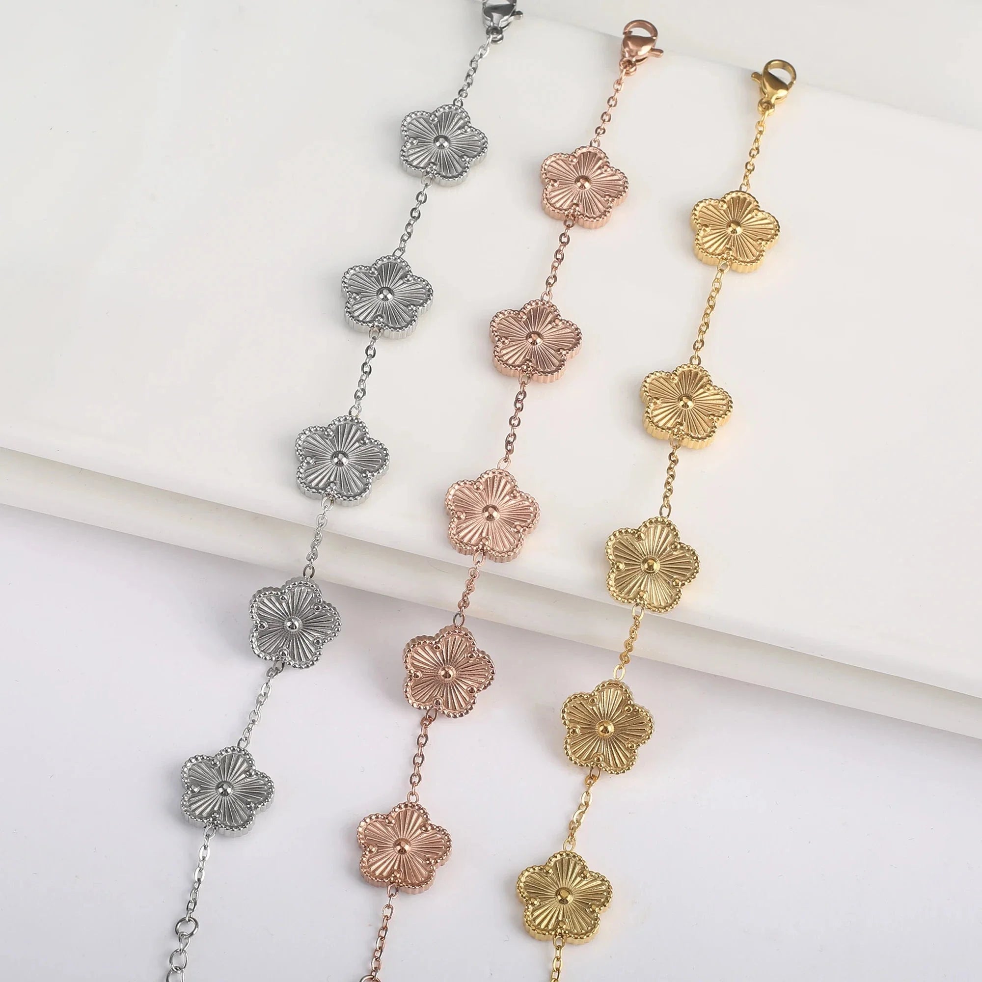 Pulsera Gourmette Flores de 5 Pétalos oro rosa