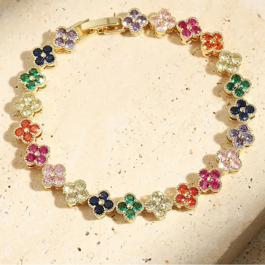 Pulsera Gourmette Flores de Margarita de colores oro