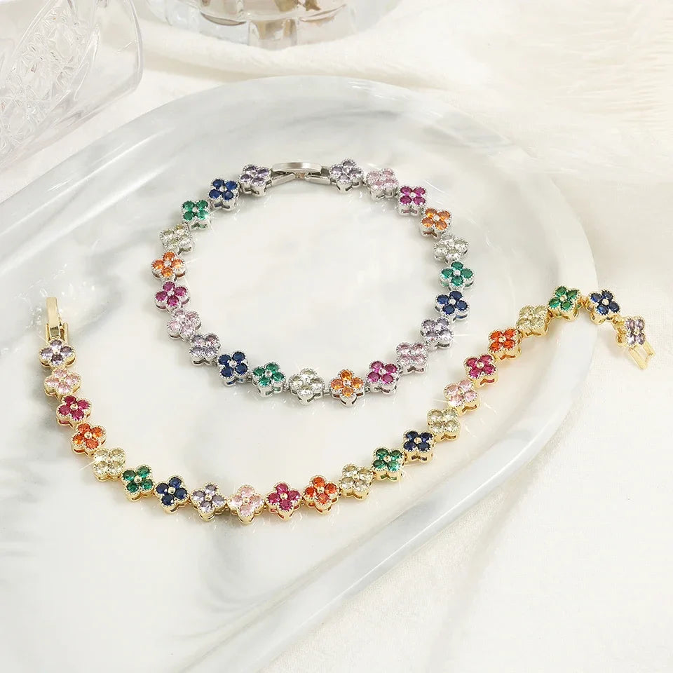 Pulsera Gourmette Flores de Margarita de colores plata