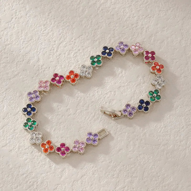Pulsera Gourmette Flores de Margarita de colores plata