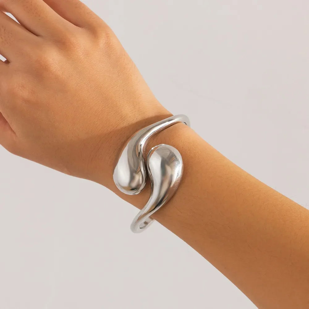 Pulsera Gourmette Grandes Gotas de Agua Asimétricas plata