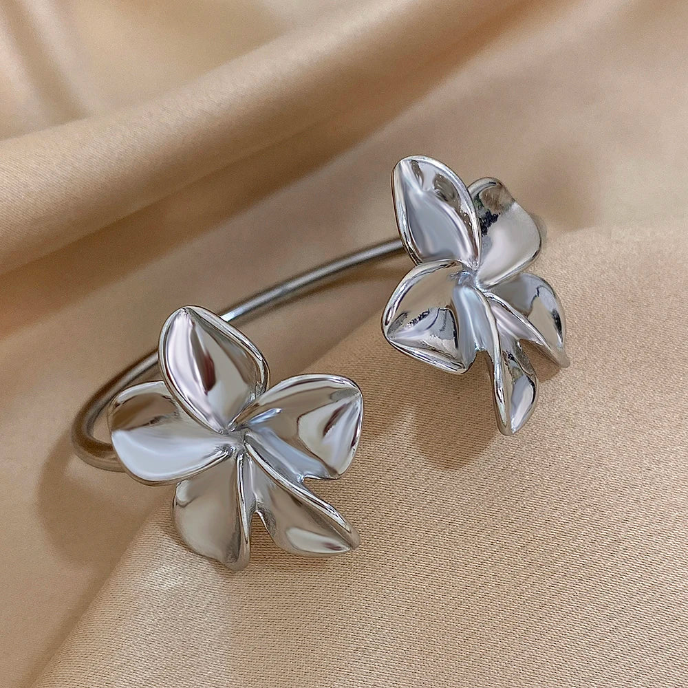 Pulsera Gourmette Grandes Flores de 5 Pétalos plata