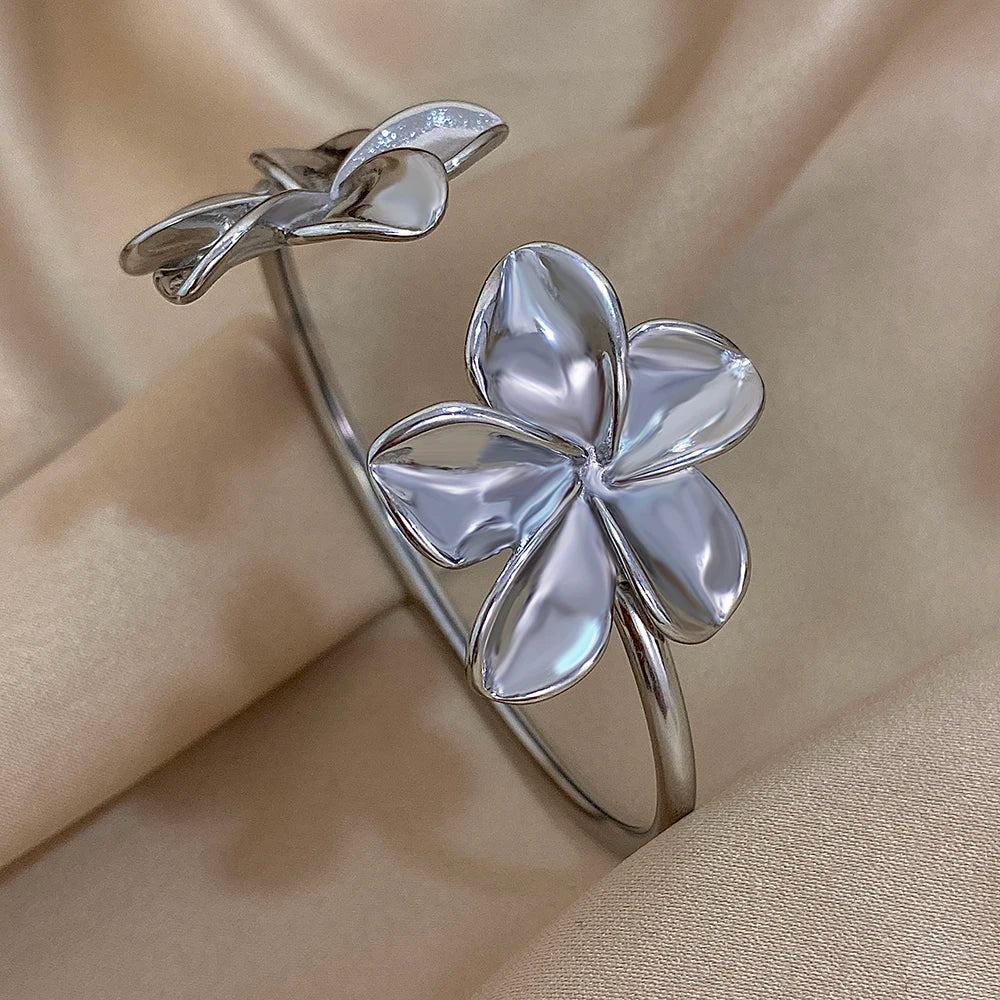 Pulsera Gourmette Grandes Flores de 5 Pétalos plata