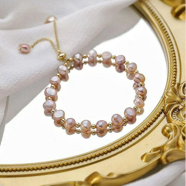 Pulsera de Cuentas Rosadas Gourmette