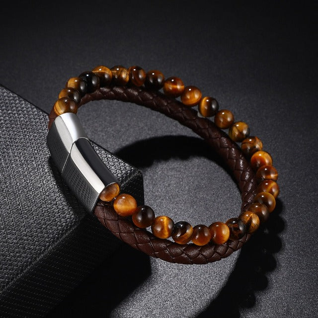 Pulsera de Identificación con Piedra Ojo de Tigre negro