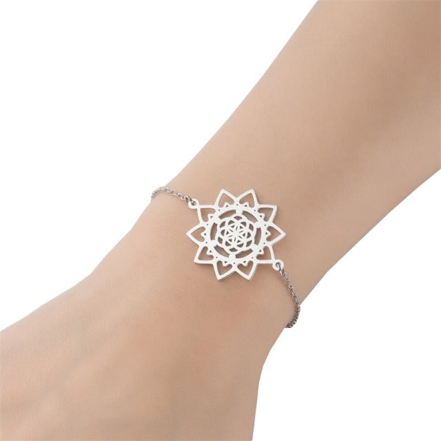 Pulsera Flor de la Vida Mandala Gourmette Dawapara Mujer plata