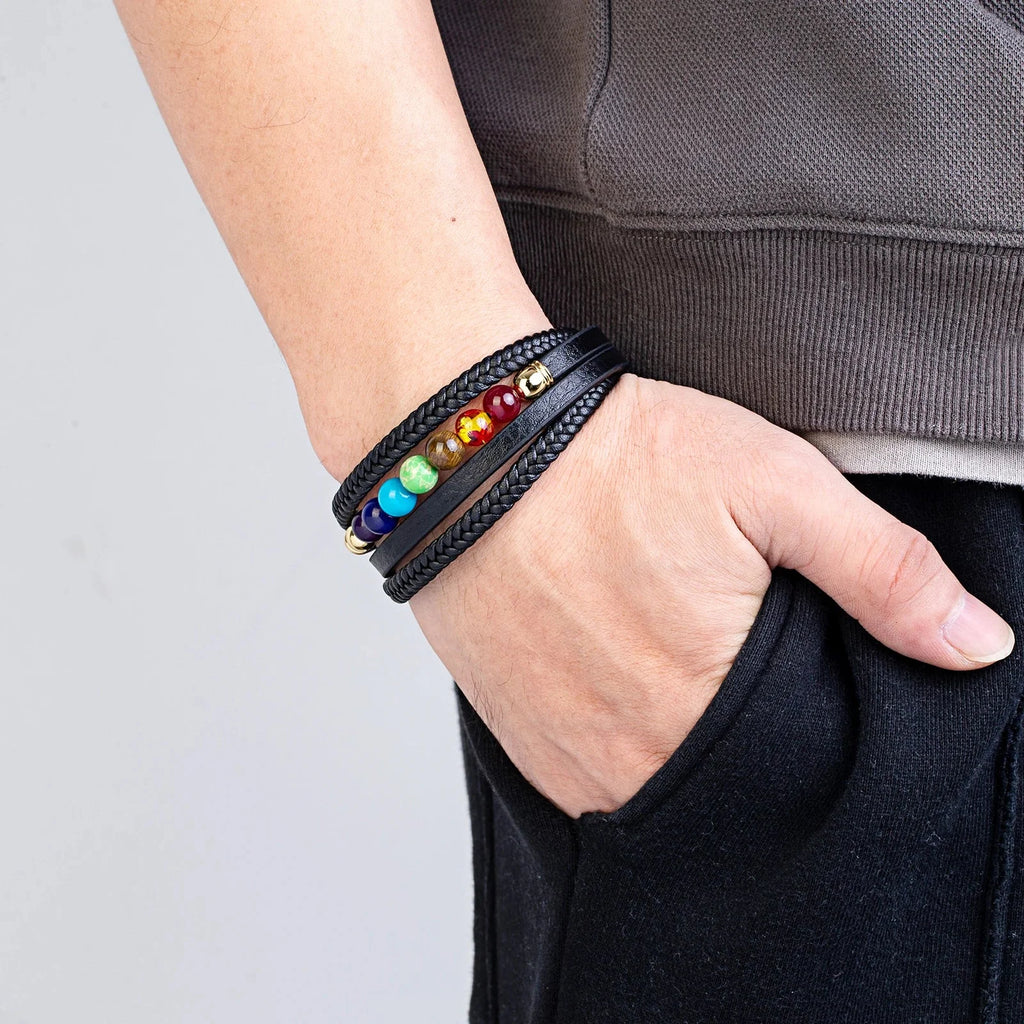 Pulsera Hombre de Cuero 7 Chakras