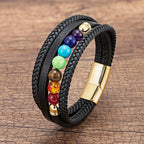Pulsera Hombre de Cuero 7 Chakras oro