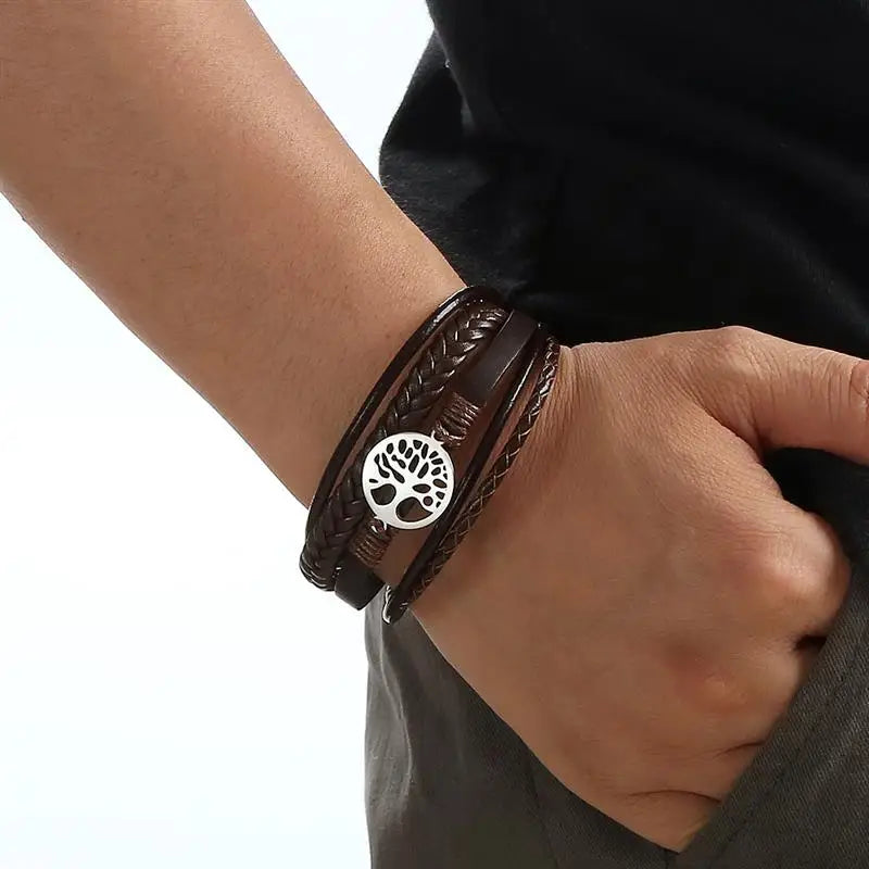 Pulsera Hombre de Cuero Árbol de la Vida estilo 4