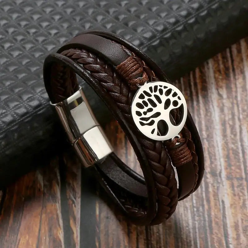 Pulsera Hombre de Cuero Árbol de la Vida estilo 4