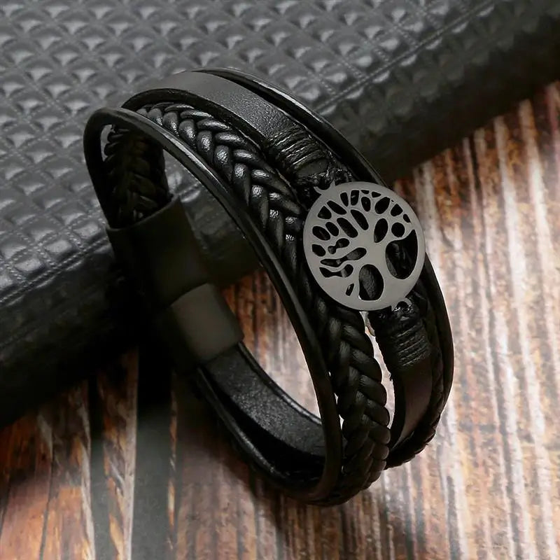 Pulsera Hombre de Cuero Árbol de la Vida estilo 2