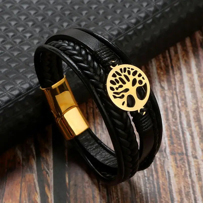 Pulsera Hombre de Cuero Árbol de la Vida estilo 3