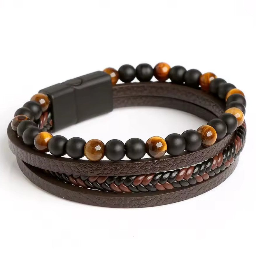 Pulsera de Cuero Ojo de Tigre Hombre