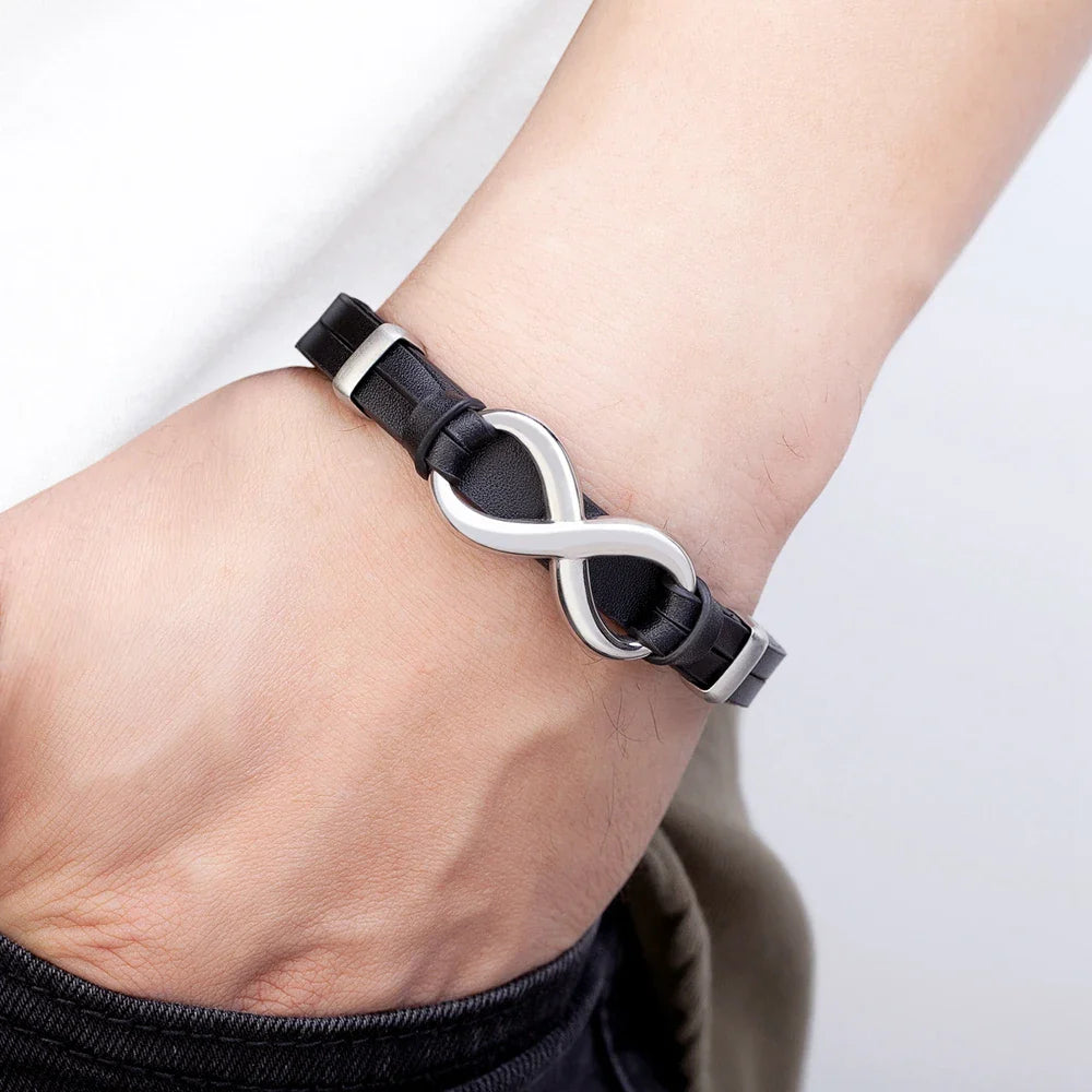 Pulsera Infinito Cuero negro y plata