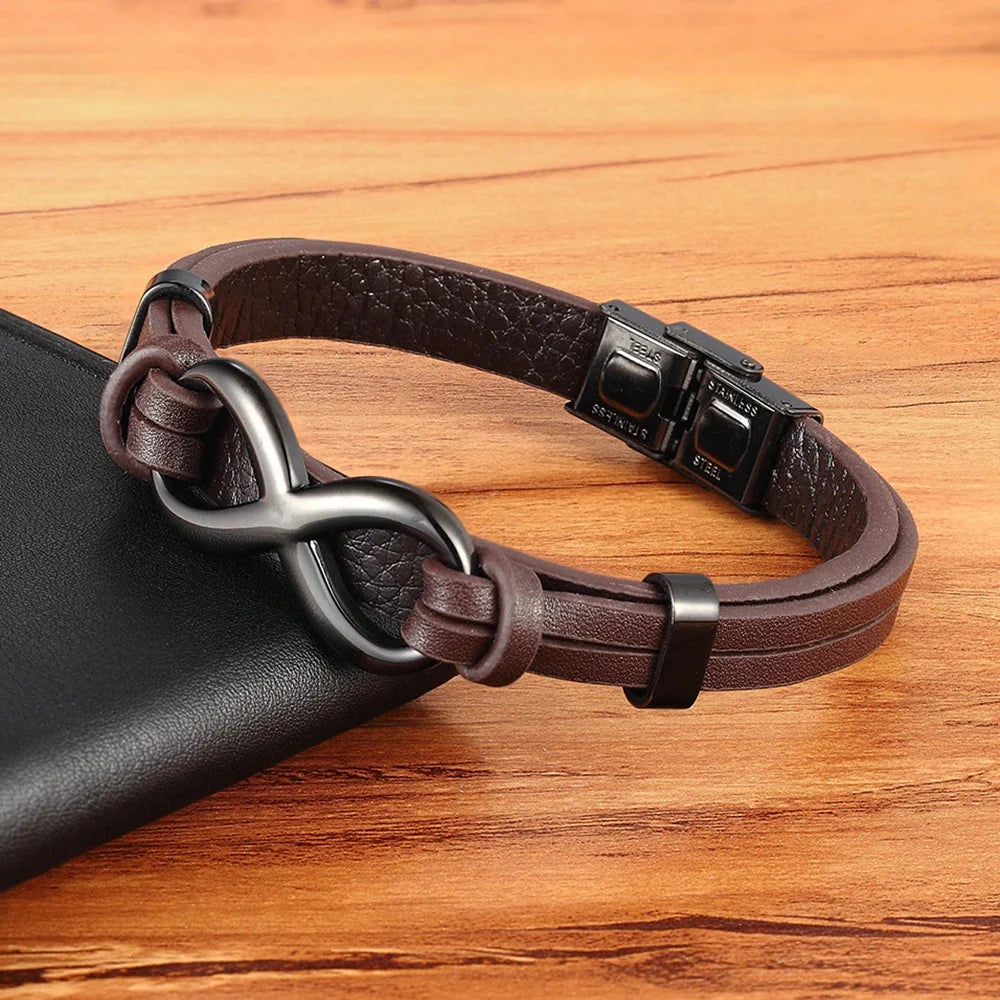 Pulsera Infinito Cuero marrón y negro
