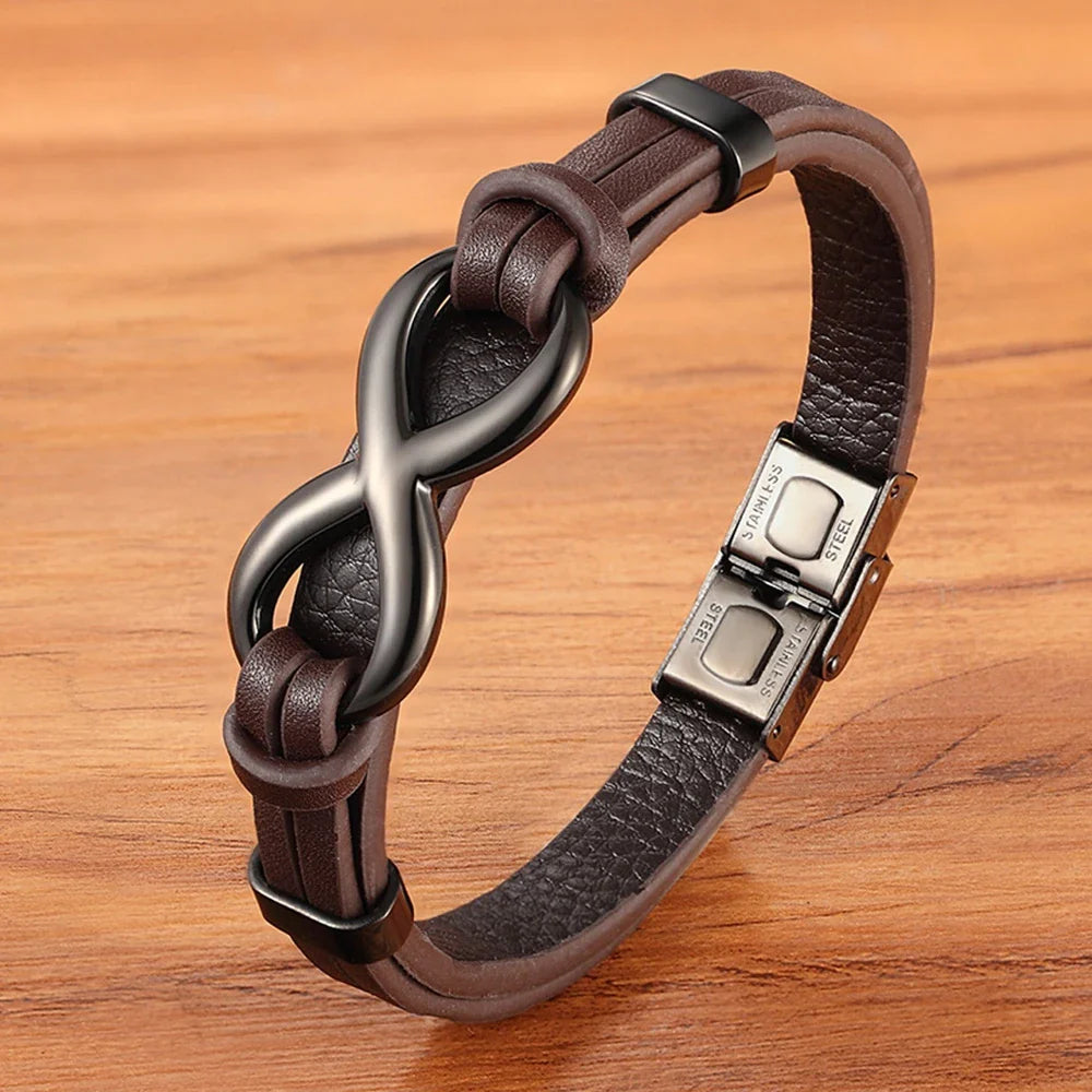 Pulsera Infinito Cuero marrón y negro