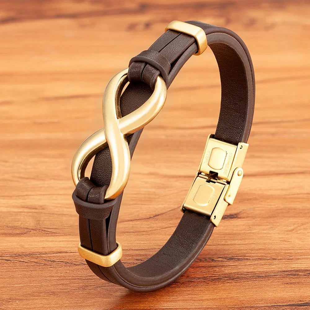 Pulsera Infinito Cuero marrón y oro