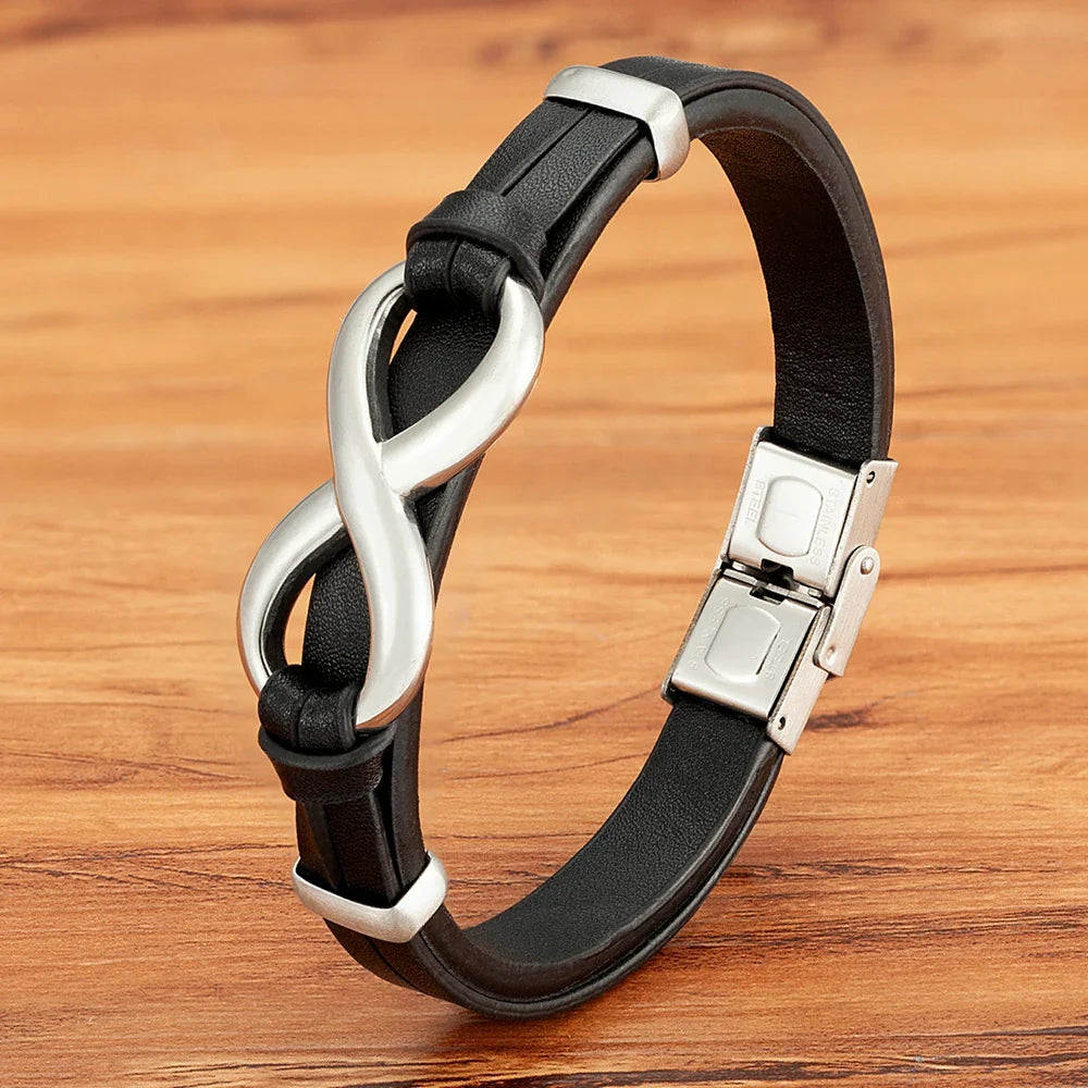 Pulsera Infinito Cuero negro y plata