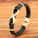 Pulsera Infinito Cuero negro y oro