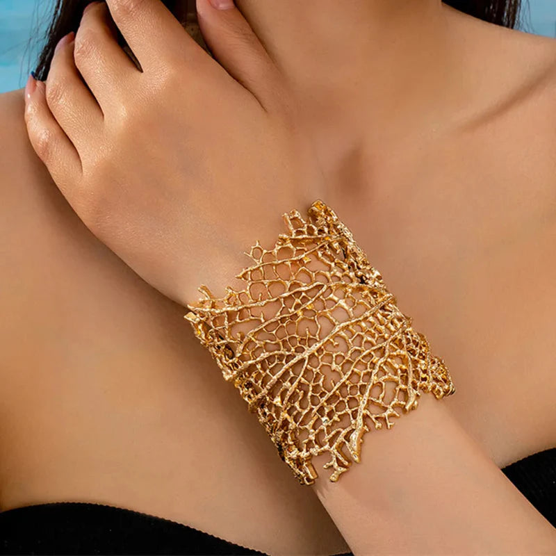 Pulsera Ancha Coral Mujer oro
