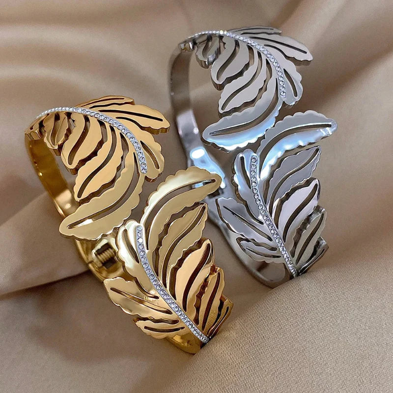 Pulsera Ancha Hoja de Palma plata