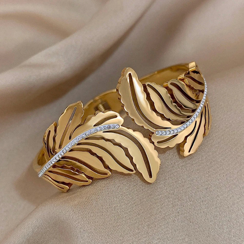 Pulsera Ancha Hoja de Palma oro