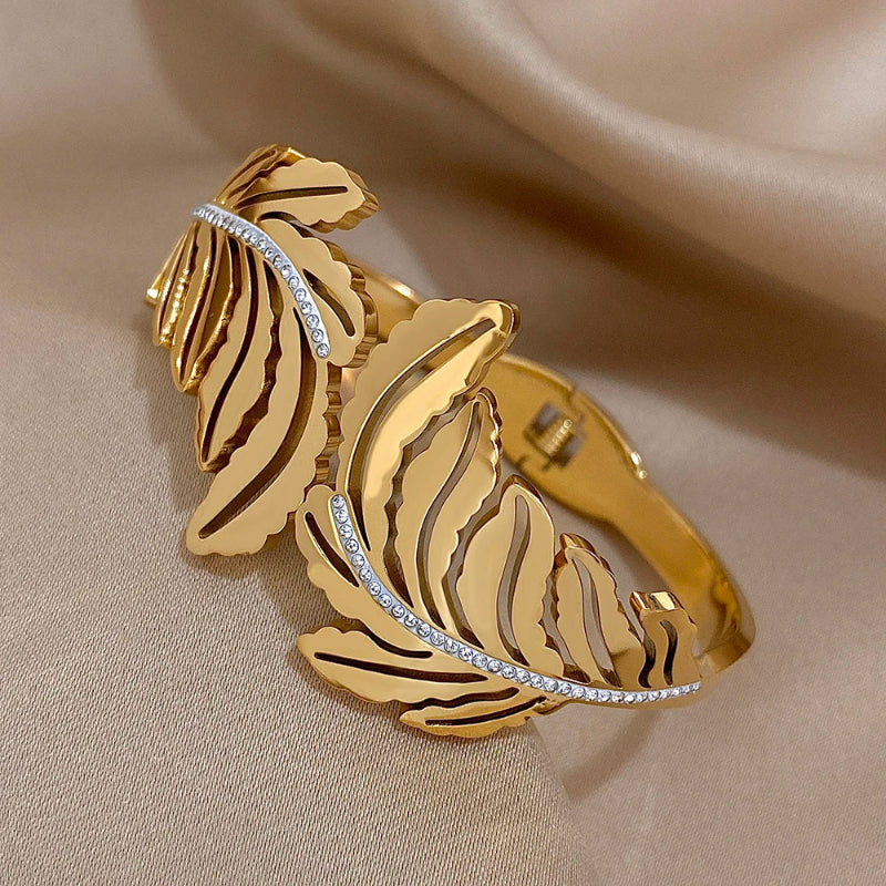 Pulsera Ancha Hoja de Palma oro