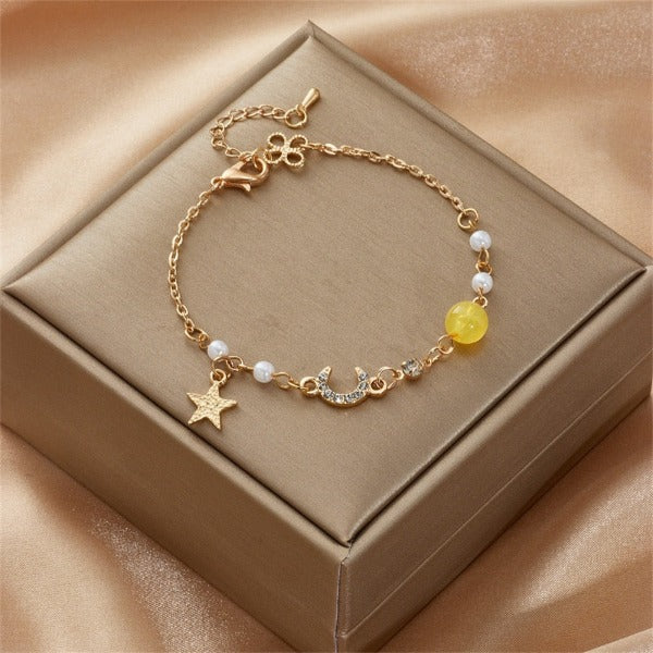 Pulsera Luna y Estrella Mujer Esclava Astros amarillo