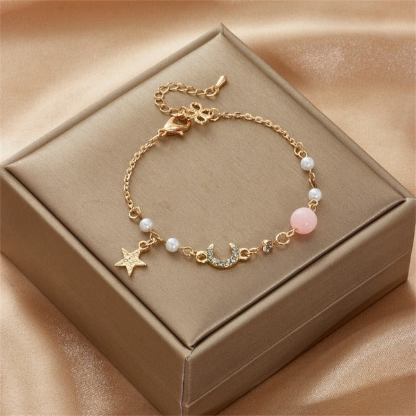 Pulsera Luna y Estrella Mujer Esclava Astros rosa