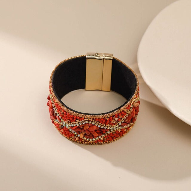 Pulsera de puño con piedras reales para mujer
