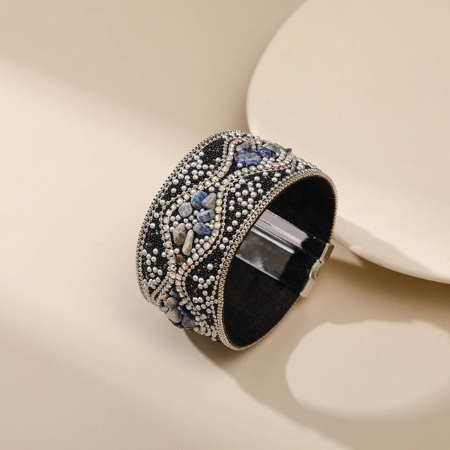 Pulsera Brazalete de Piedra Natural para Mujer negro