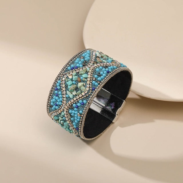 Pulsera Brazalete de Piedra Natural para Mujer turquesa