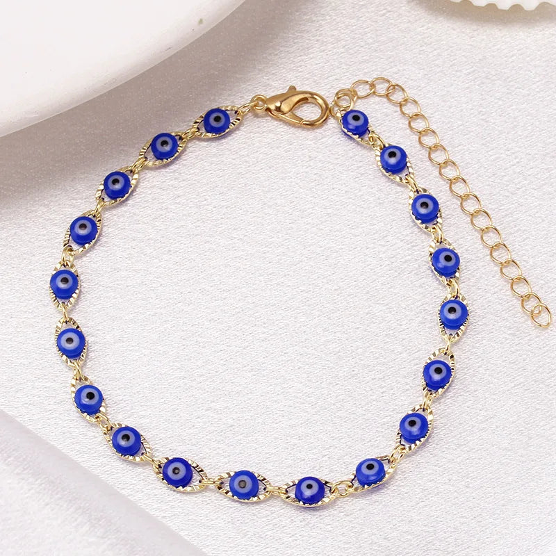 Pulsera Ojo Mal Azul Estilo Bohemio oro