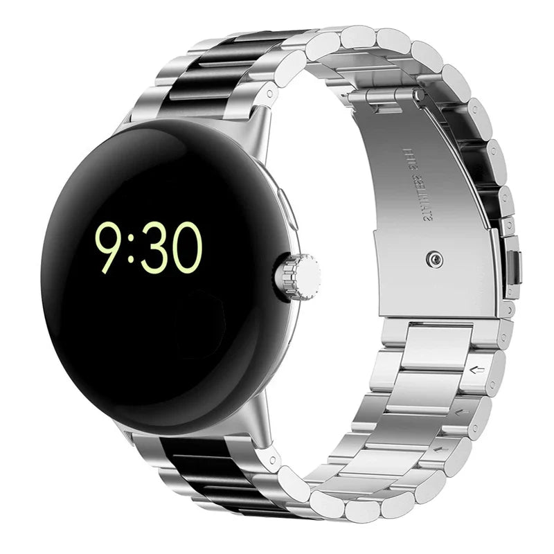 Correa para reloj de acero templado Smartwatch Google Pixel Watch 1 y 2 plata negro