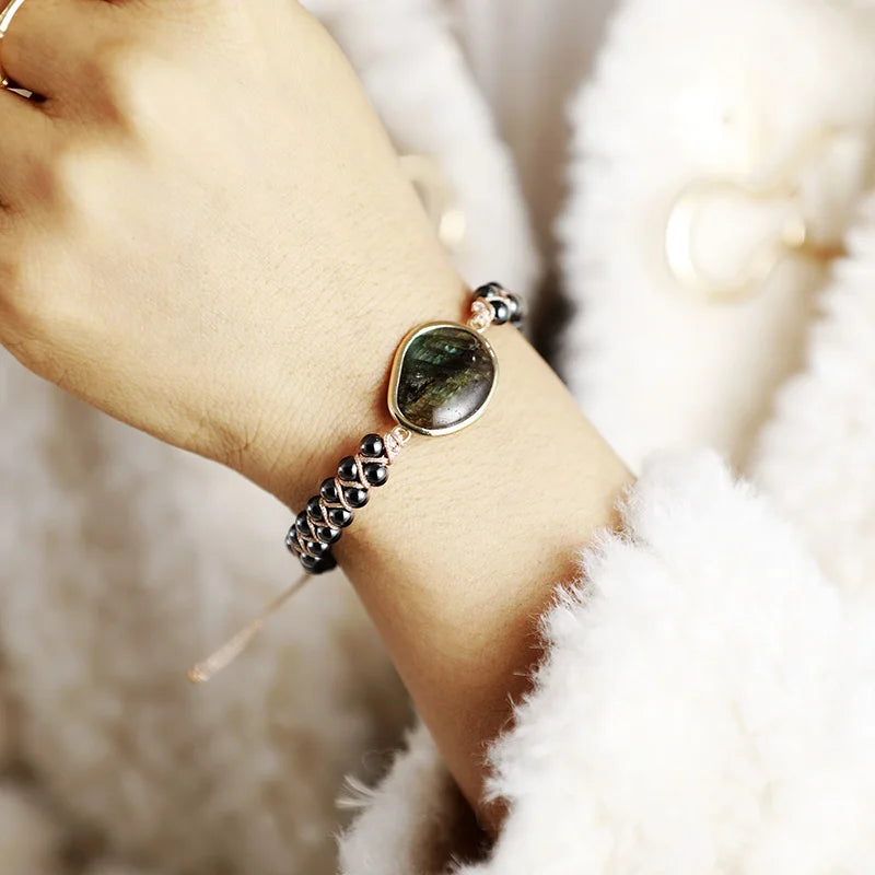 Pulsera "Ojo Celeste" en Labradorita y Hematita 