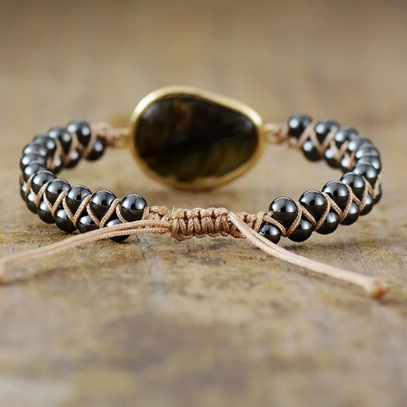Pulsera "Ojo Celeste" en Labradorita y Hematita 