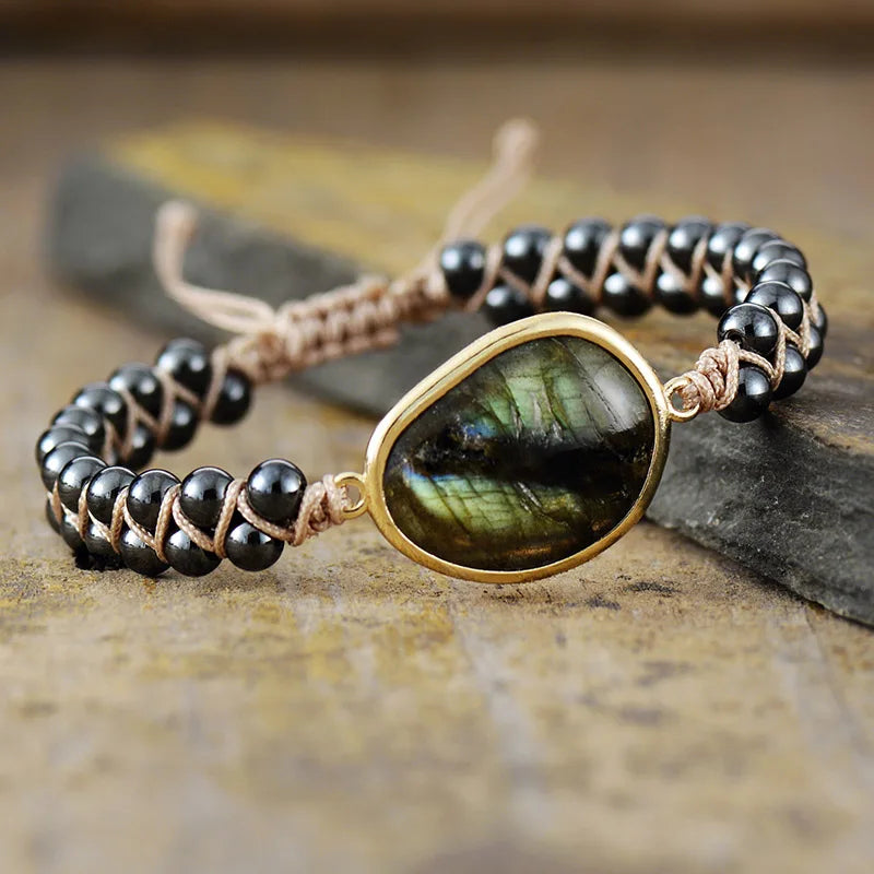 Pulsera "Ojo Celeste" en Labradorita y Hematita 