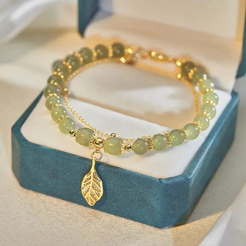 Pulsera de Perlas Verde Hoja
