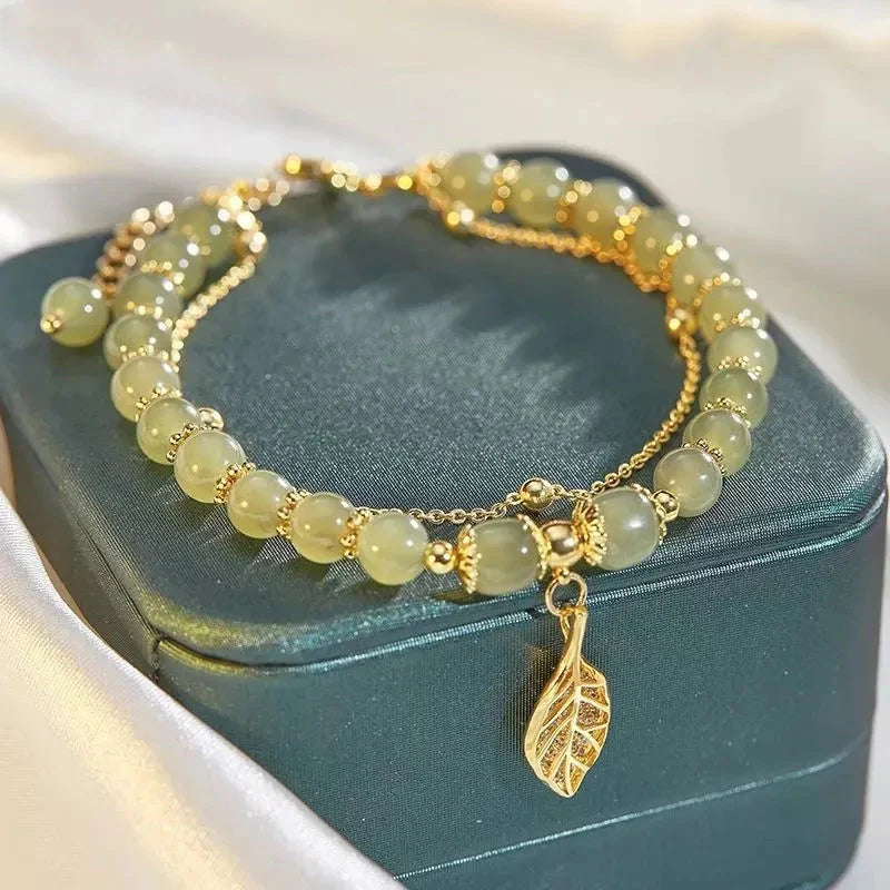 Pulsera de Perlas Verde Hoja