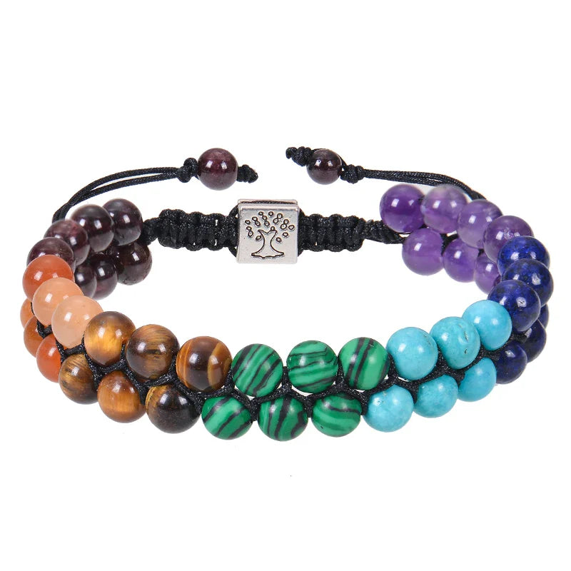 Pulsera Piedra 7 Chakras Doble Perlas