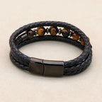 Pulsera de Cuero con Piedras Ojo de Tigre