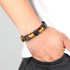 Pulsera Piedra Ojo de Tigre Cuero Esclava negro