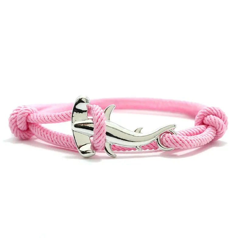 Pulsera Tiburón Martillo plata y rosa